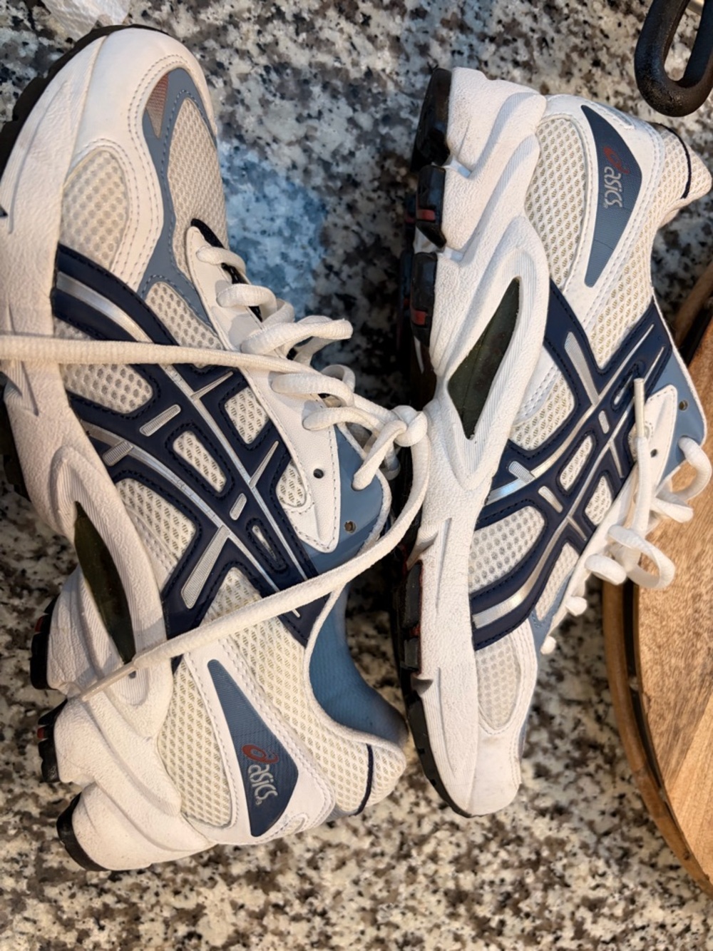 ASICS White and Navy Mesh Running Shoes